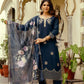 Royal Blue Viscose Chanderi Sequin Embroidered Kurta Set with Jacquard Dupatta | Festive Wear