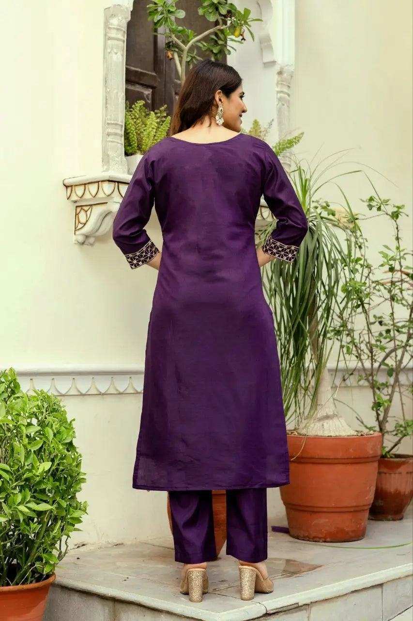 Royal Blue Viscose Chanderi Sequin Embroidered Kurta Set with Jacquard Dupatta | Festive Wear