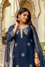 Royal Blue Viscose Chanderi Sequin Embroidered Kurta Set with Jacquard Dupatta | Festive Wear