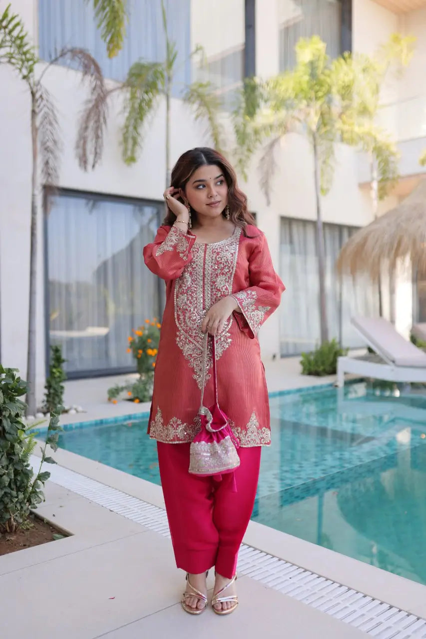 Royal Charm Embroidered Kurta Pant Set with Batwa for Festive and Party Wear
