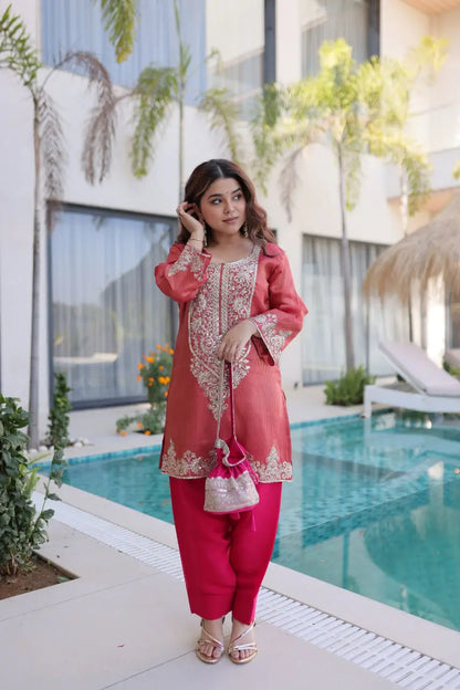 Royal Charm Embroidered Kurta Pant Set with Batwa for Festive and Party Wear
