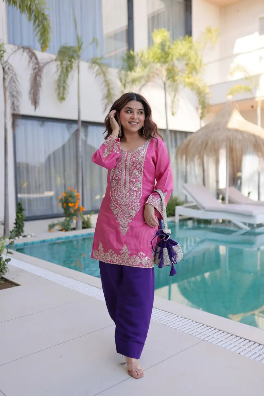 Royal Charm Embroidered Kurta Pant Set with Batwa for Festive and Party Wear