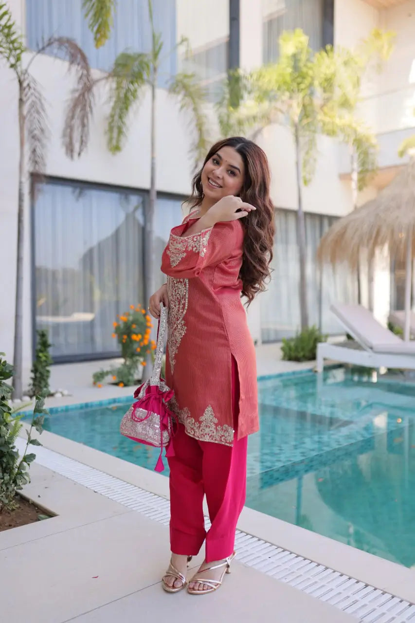 Royal Charm Embroidered Kurta Pant Set with Batwa for Festive and Party Wear
