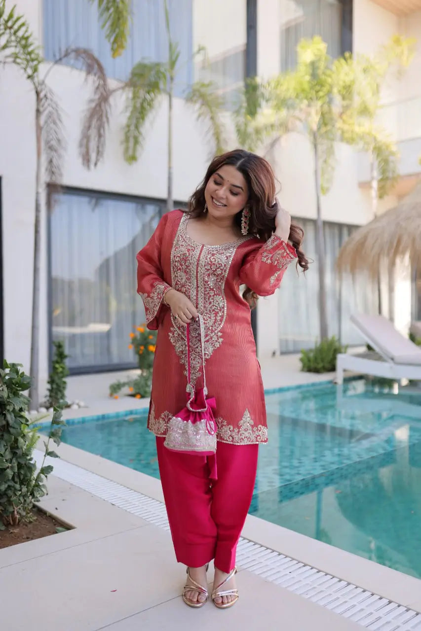 Royal Charm Embroidered Kurta Pant Set with Batwa for Festive and Party Wear