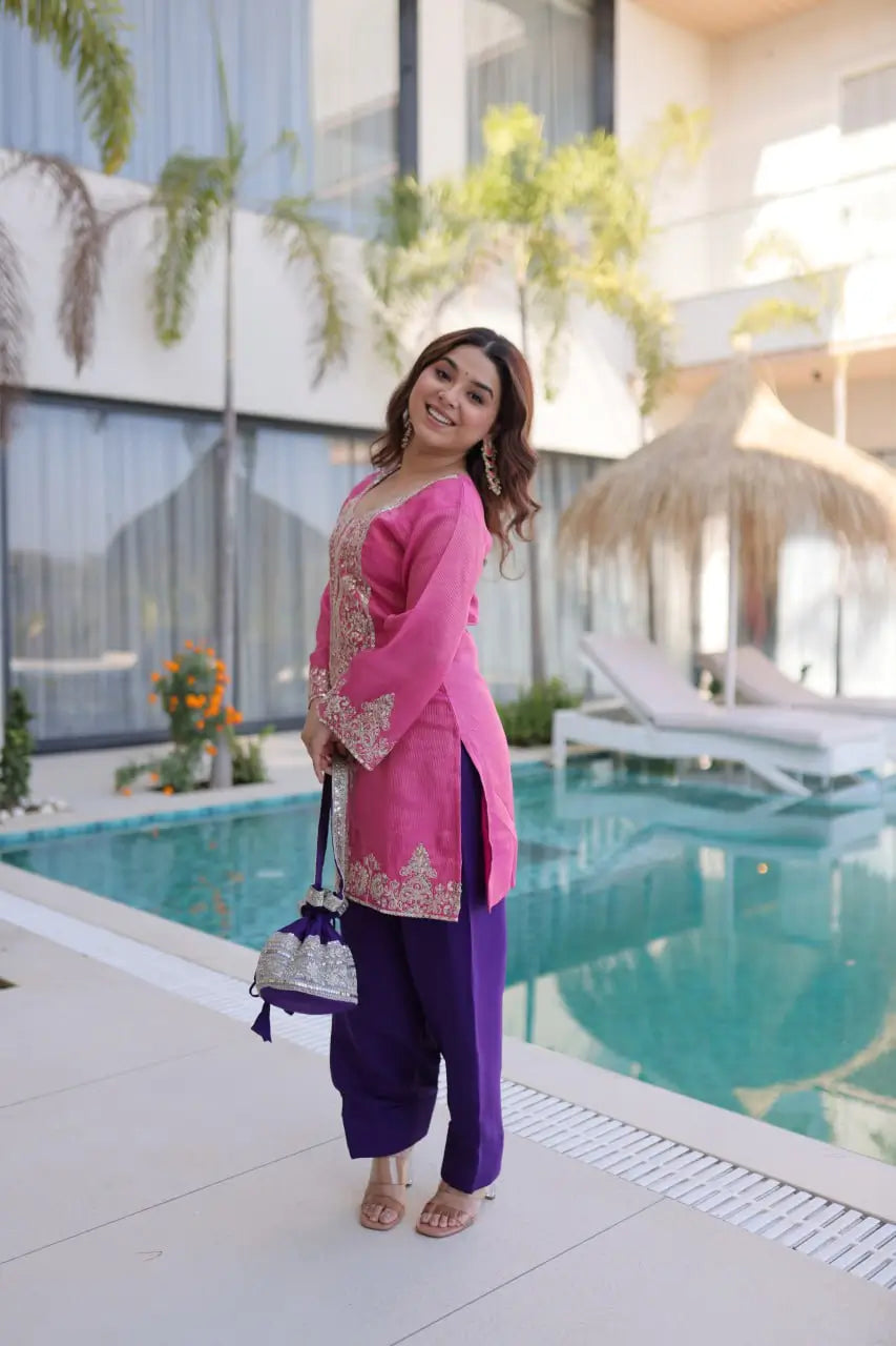 Royal Charm Embroidered Kurta Pant Set with Batwa for Festive and Party Wear