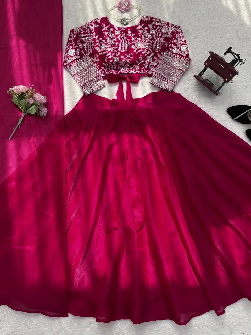Royal Crimson Embroidered Lehenga Set for Wedding and Festive Wear