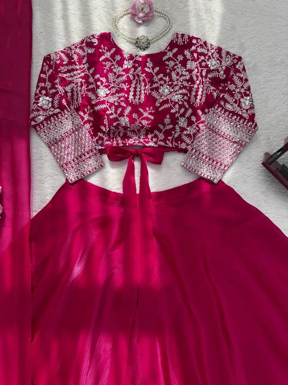 Royal Crimson Embroidered Lehenga Set for Wedding and Festive Wear