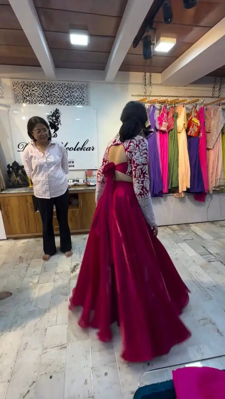Royal Crimson Embroidered Lehenga Set for Wedding and Festive Wear