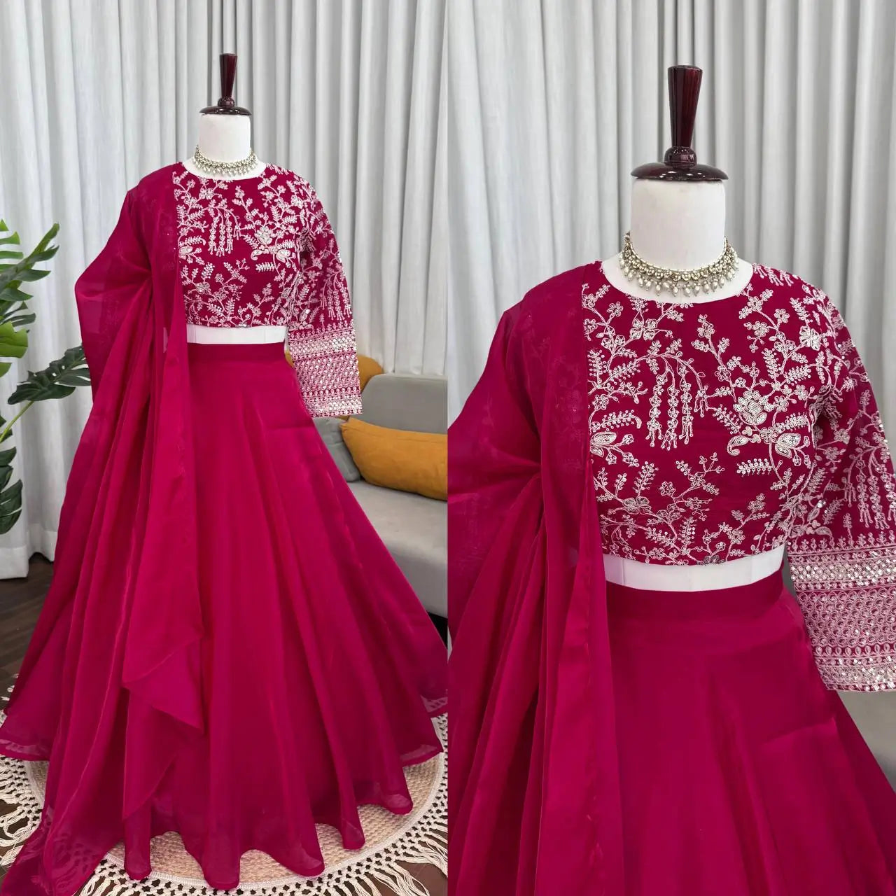 Royal Crimson Embroidered Lehenga Set for Wedding and Festive Wear