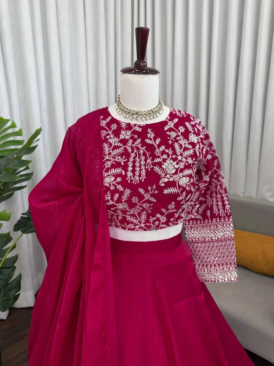 Royal Crimson Embroidered Lehenga Set for Wedding and Festive Wear