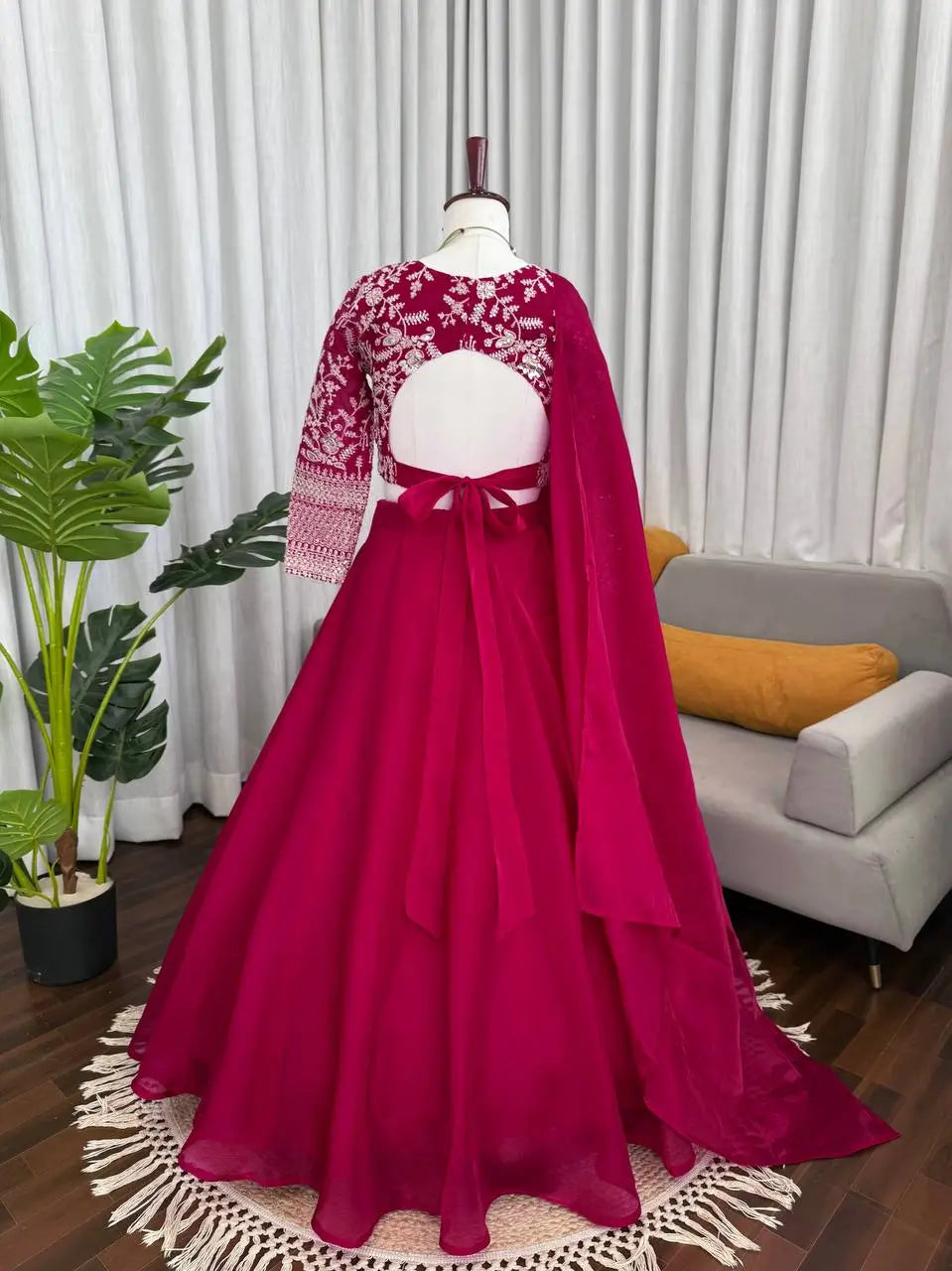 Royal Crimson Embroidered Lehenga Set for Wedding and Festive Wear
