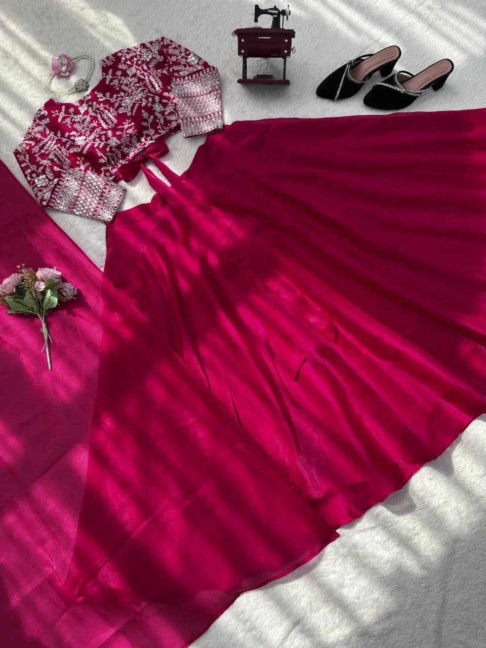 Royal Crimson Embroidered Lehenga Set for Wedding and Festive Wear
