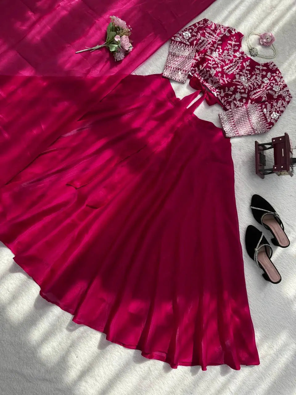 Royal Crimson Embroidered Lehenga Set for Wedding and Festive Wear