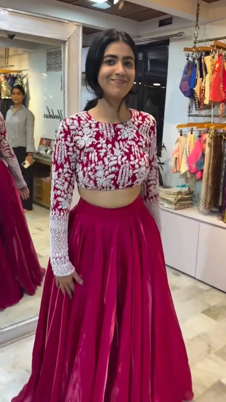 Royal Crimson Embroidered Lehenga Set for Wedding and Festive Wear