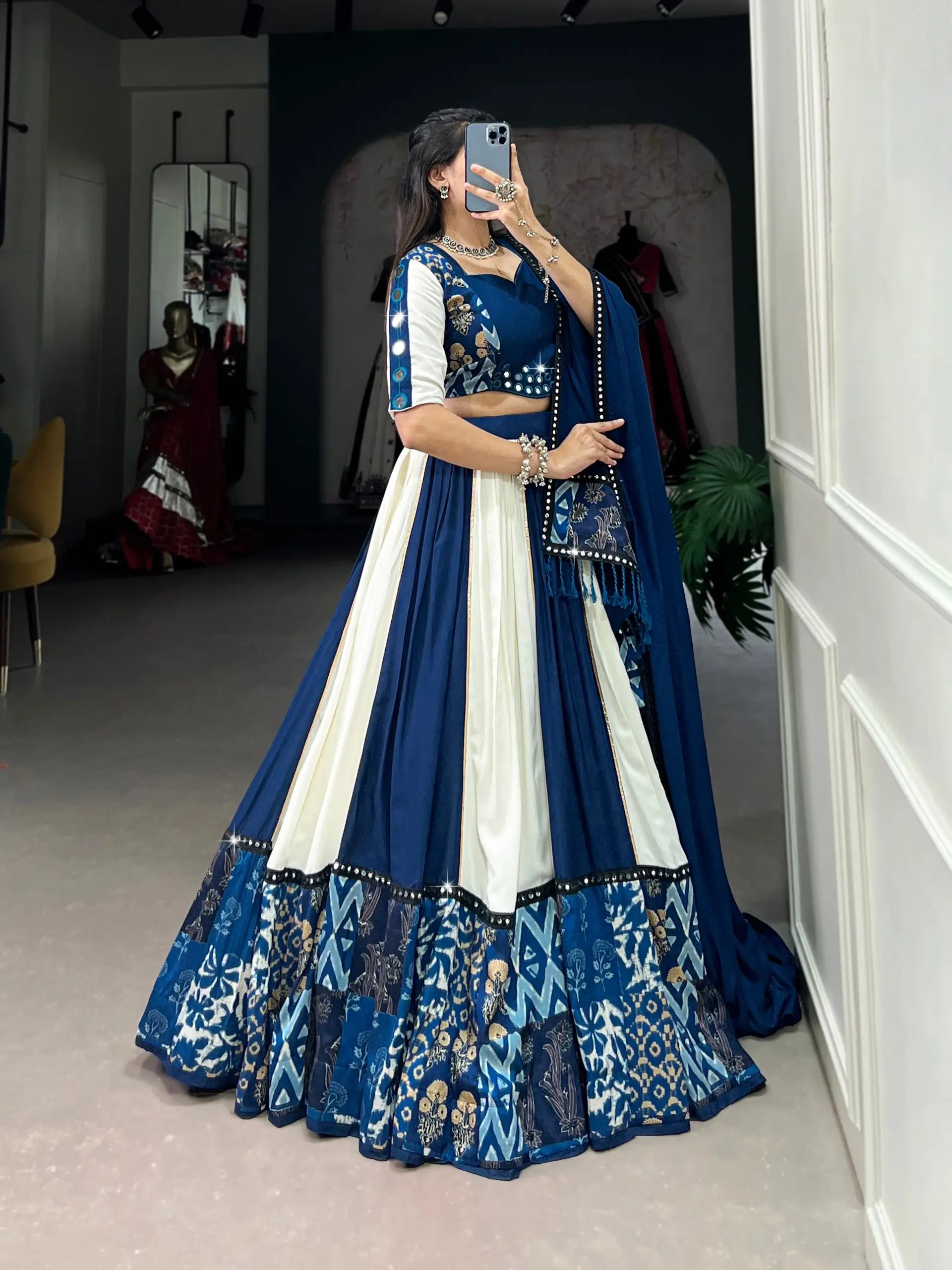 Royal Elegance Pure Rayon Mirror Work Lehenga Set