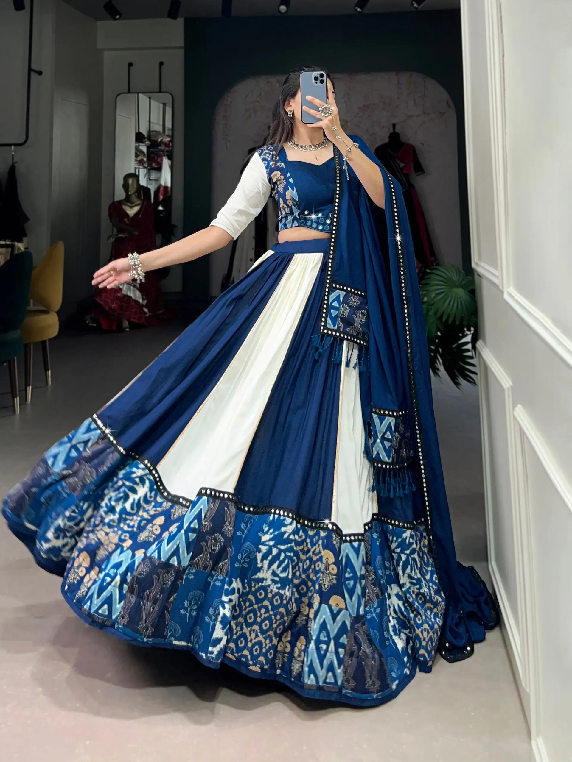 Royal Elegance Pure Rayon Mirror Work Lehenga Set