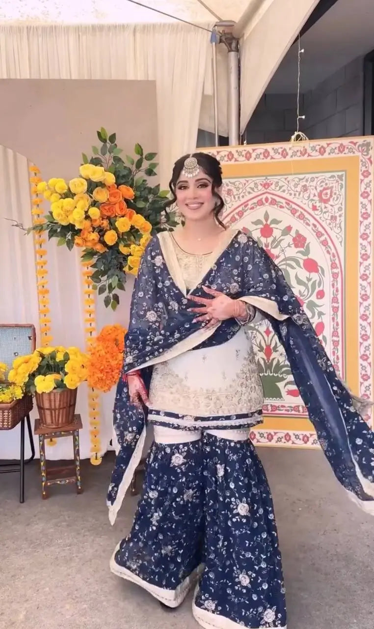 Royal Embroidered Georgette Sharara Suit