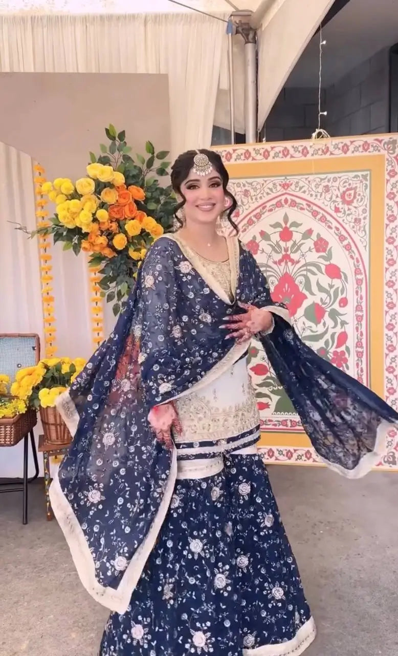 Royal Embroidered Georgette Sharara Suit