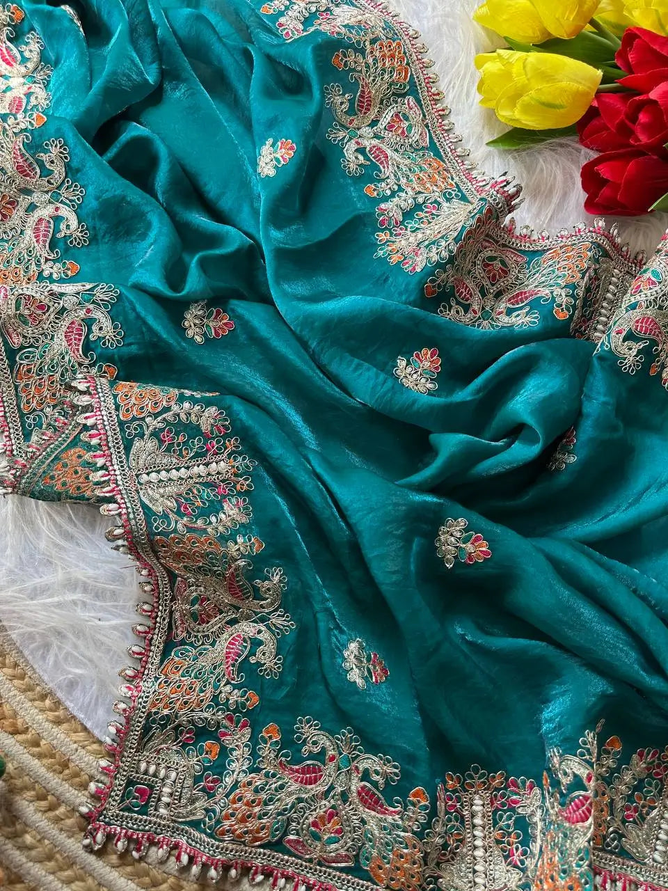 Royal Embroidered Satin Silk Saree Collection