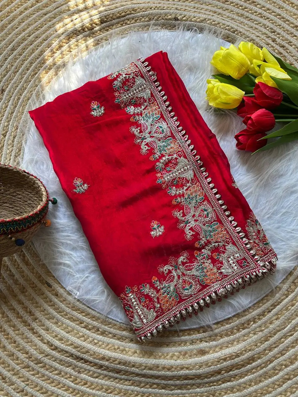 Royal Embroidered Satin Silk Saree Collection