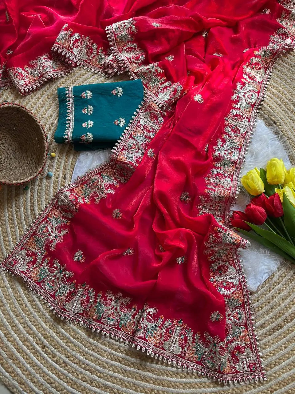 Royal Embroidered Satin Silk Saree Collection