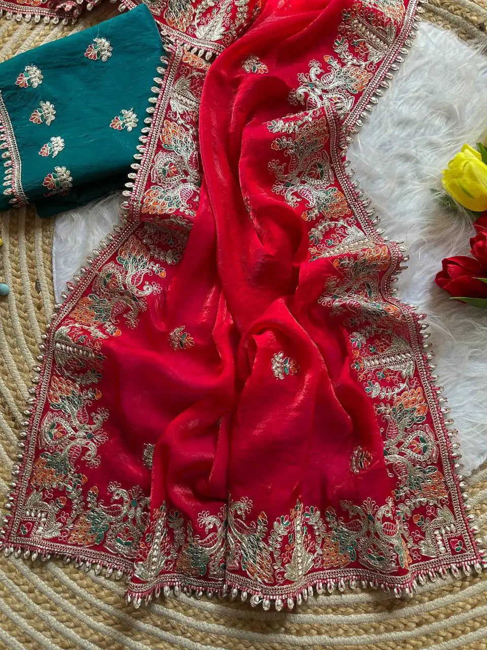 Royal Embroidered Satin Silk Saree Collection