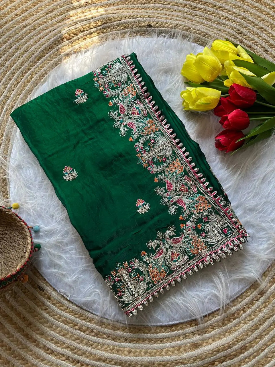 Royal Embroidered Satin Silk Saree Collection
