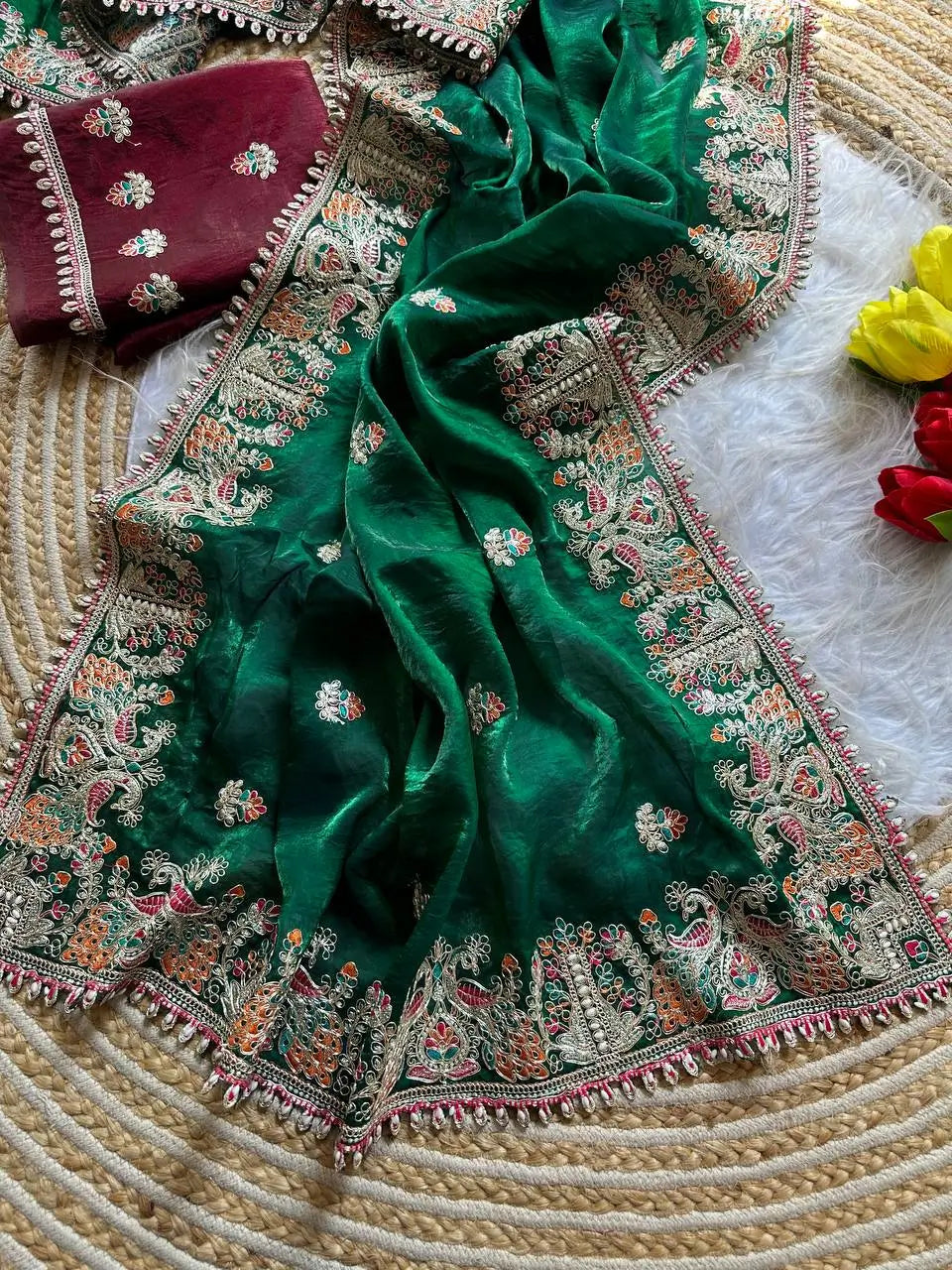 Royal Embroidered Satin Silk Saree Collection