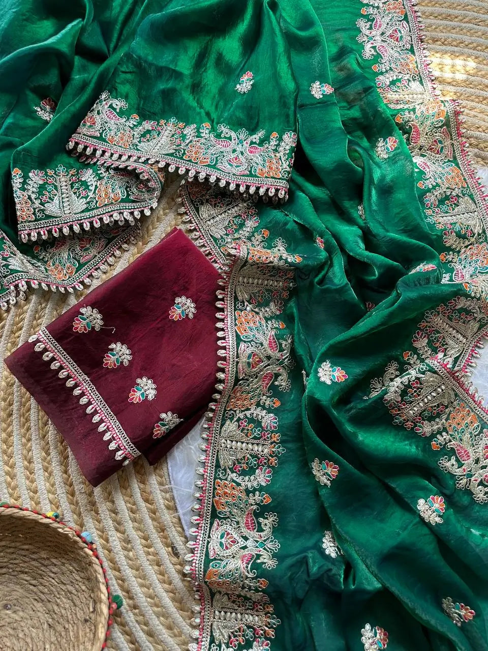 Royal Embroidered Satin Silk Saree Collection