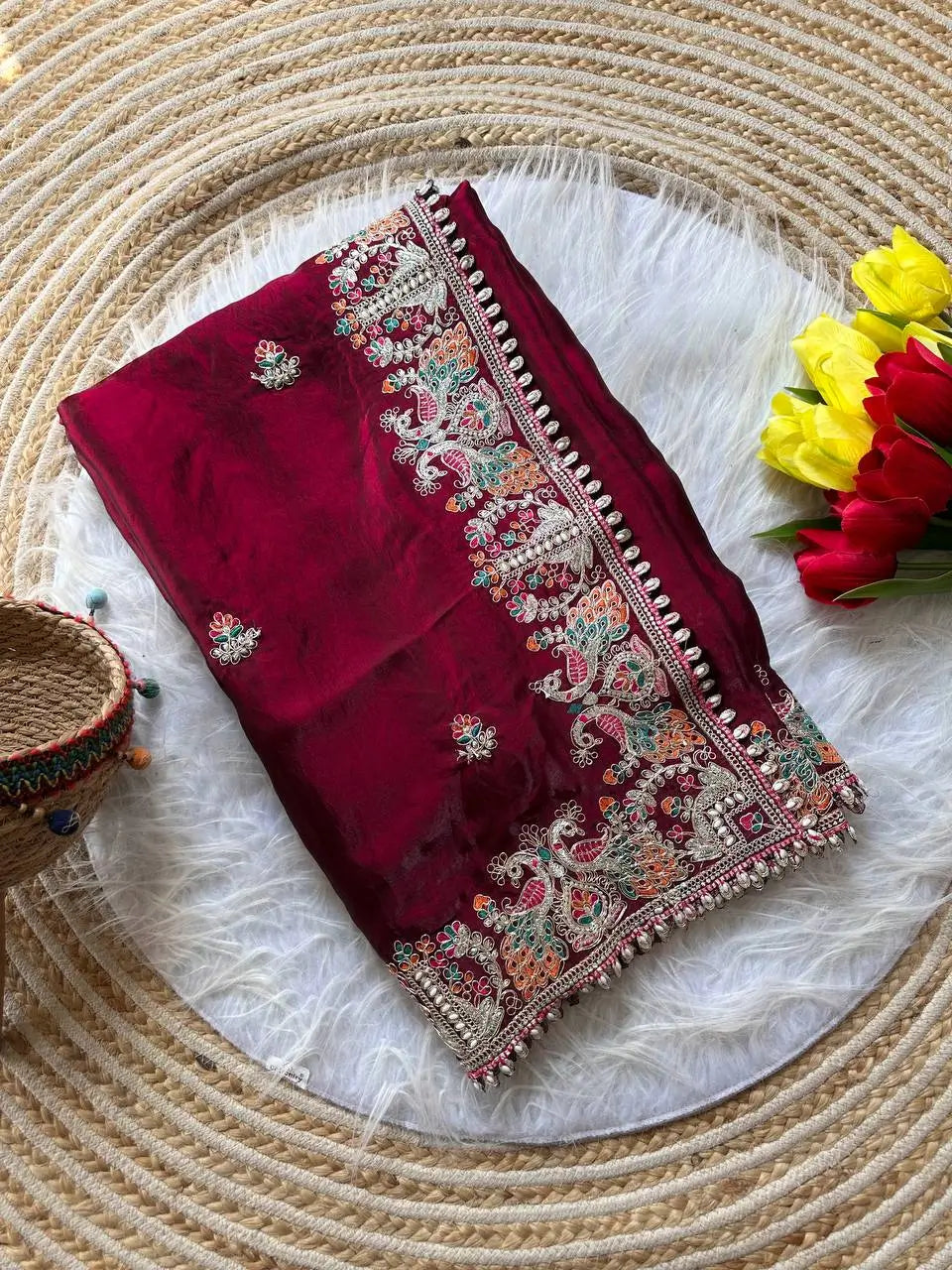 Royal Embroidered Satin Silk Saree Collection
