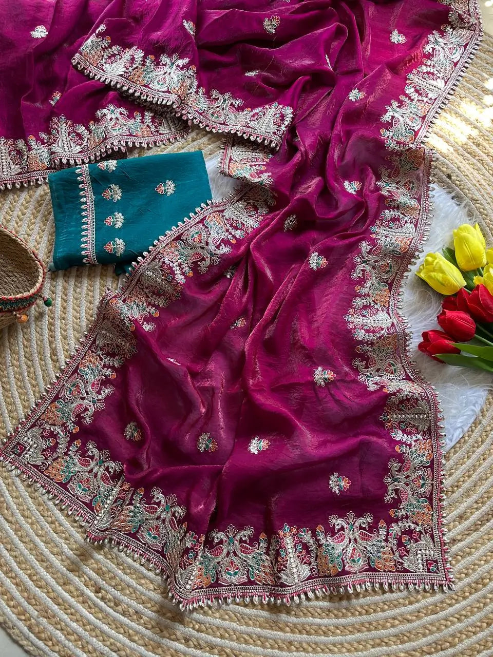 Royal Embroidered Satin Silk Saree Collection