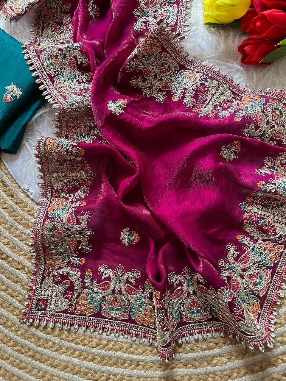 Royal Embroidered Satin Silk Saree Collection