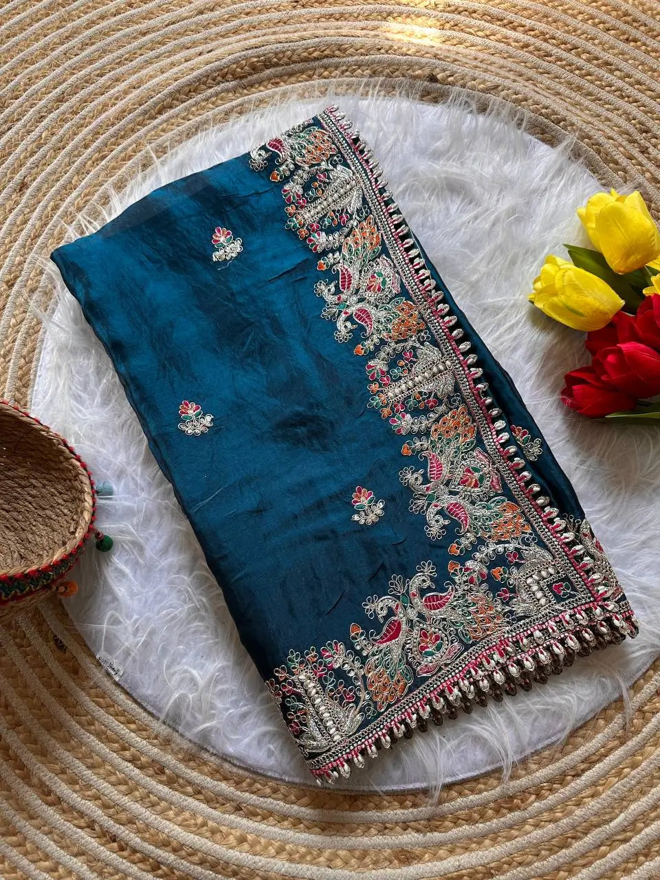 Royal Embroidered Satin Silk Saree Collection