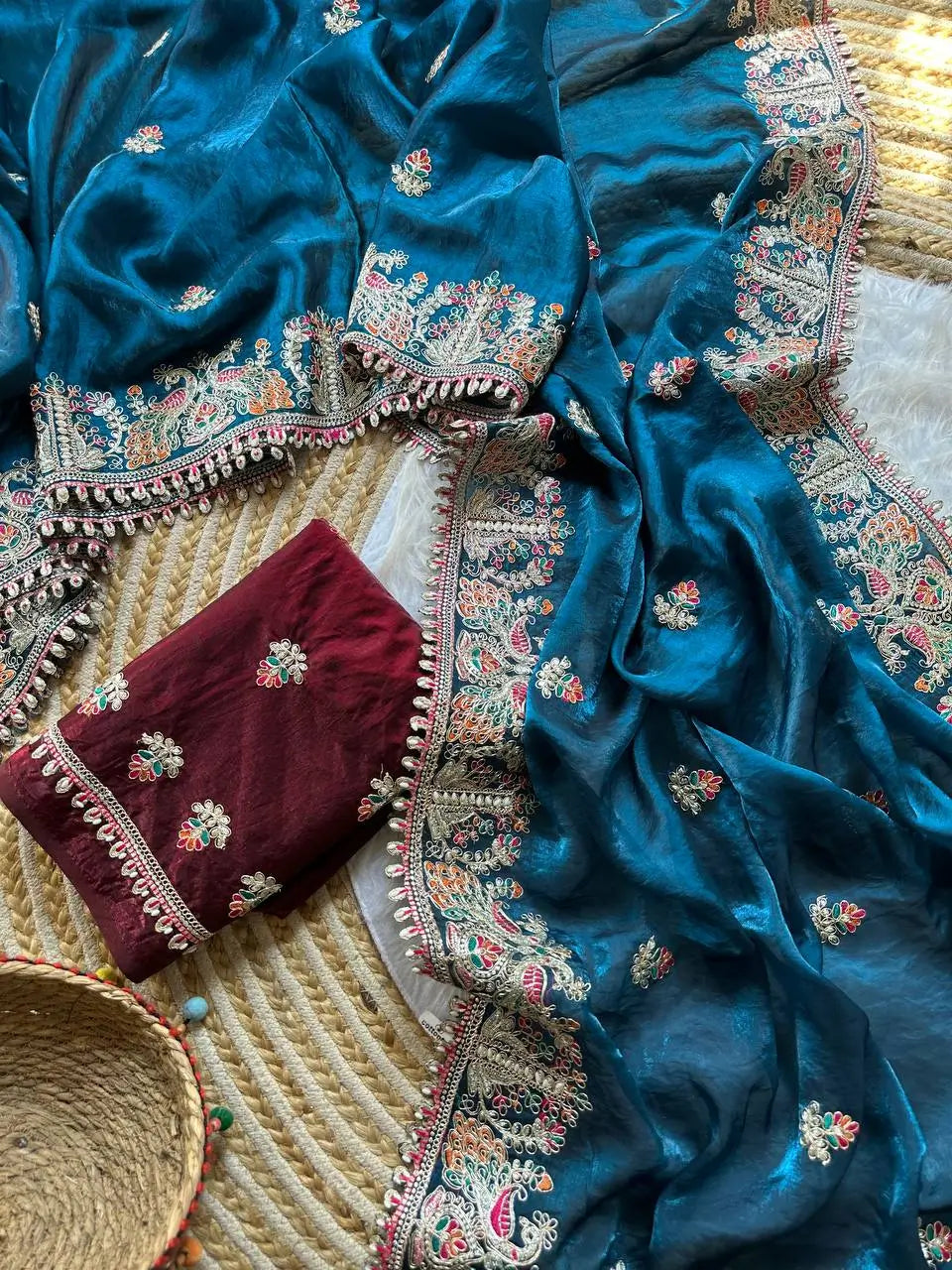 Royal Embroidered Satin Silk Saree Collection