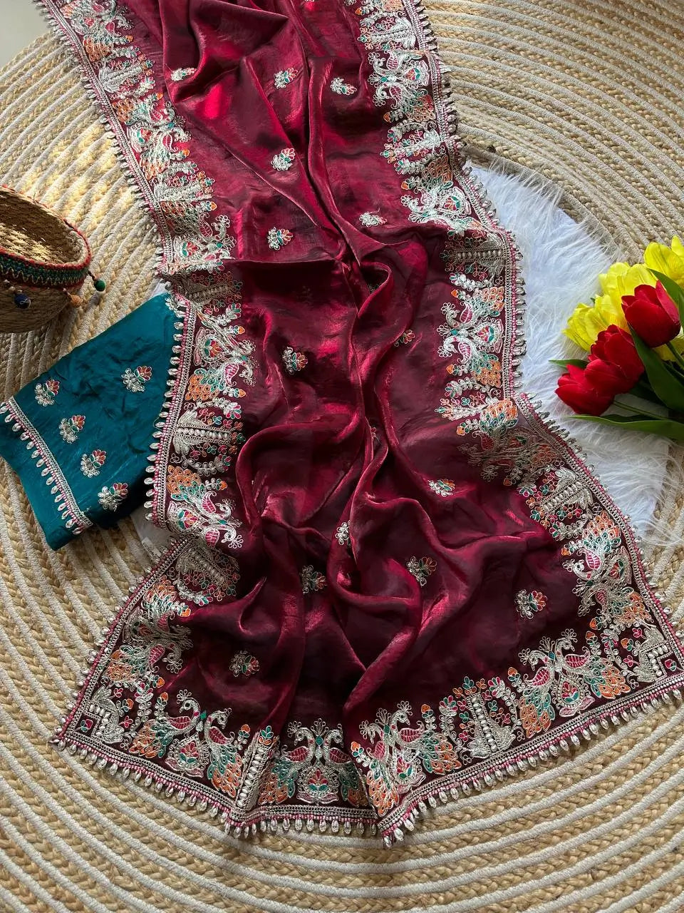 Royal Embroidered Satin Silk Saree Collection