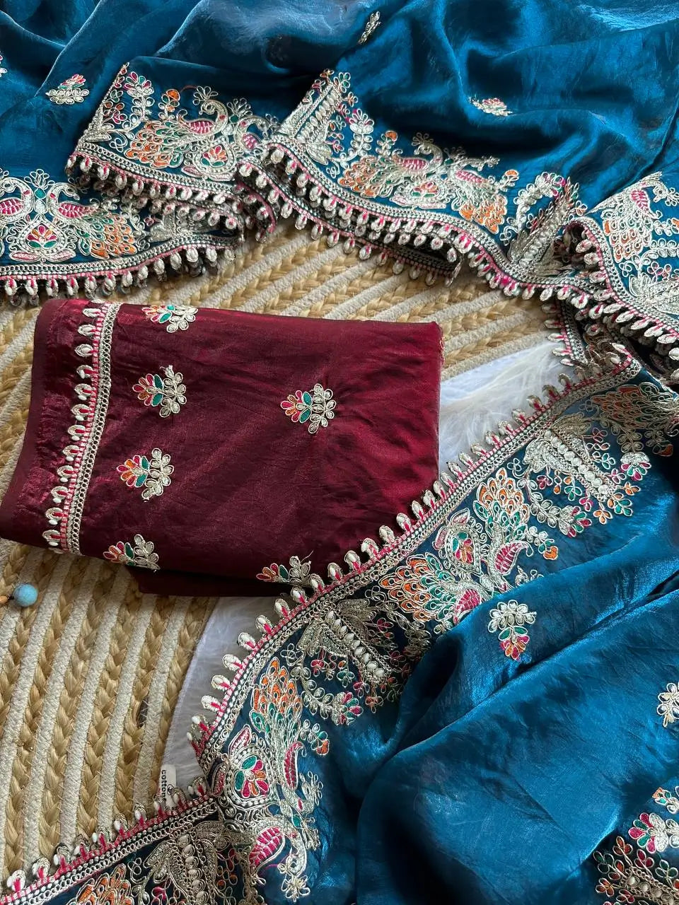 Royal Embroidered Satin Silk Saree Collection