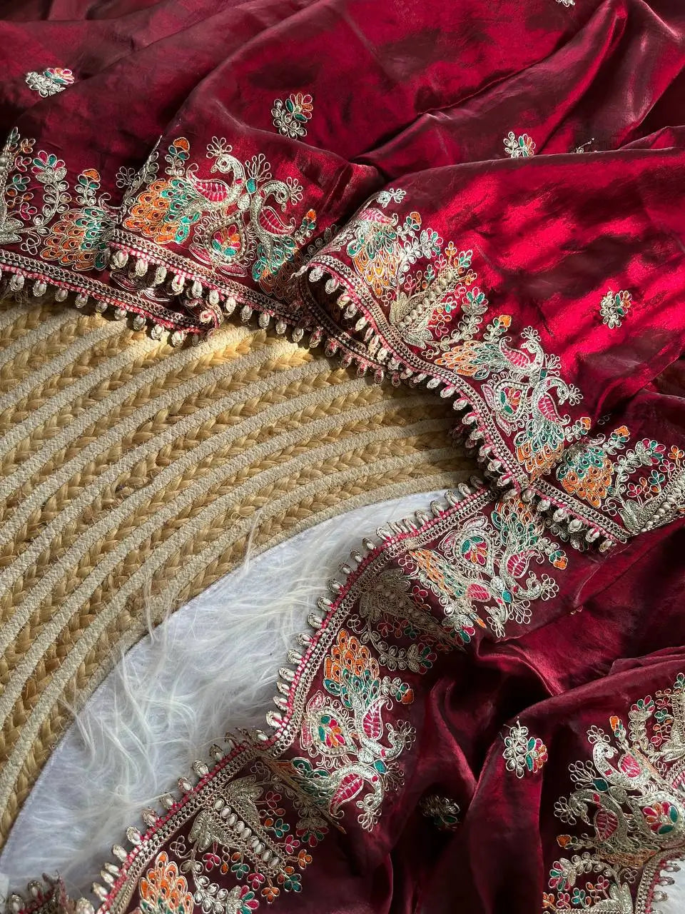 Royal Embroidered Satin Silk Saree Collection