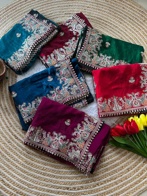 Royal Embroidered Satin Silk Saree Collection