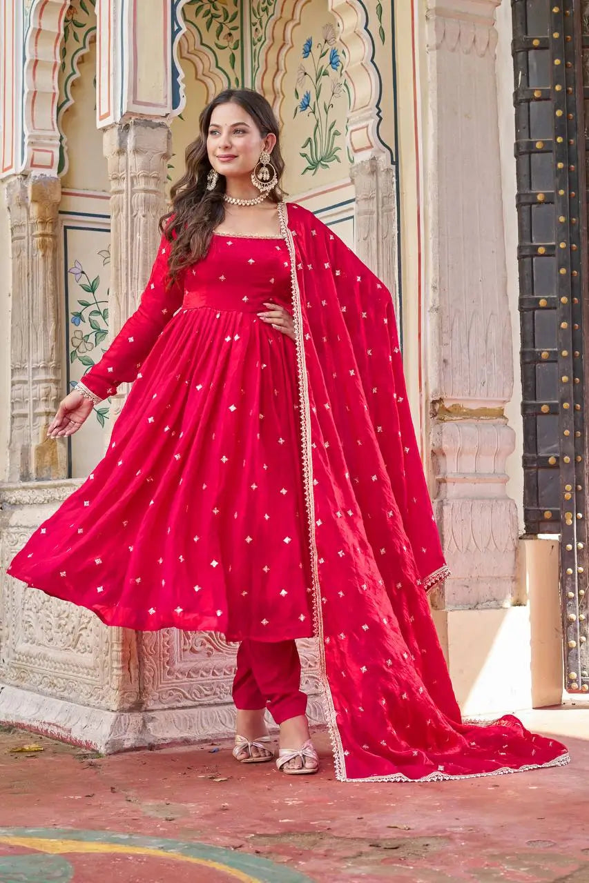 Royal Fendi Silk Anarkali Suit Set for Festive and Wedding Wear