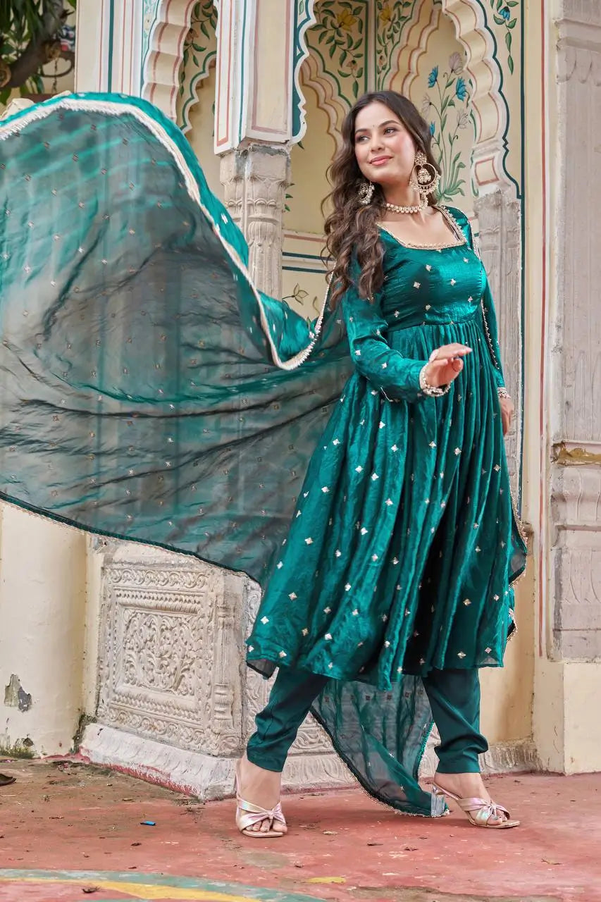 Royal Fendi Silk Anarkali Suit Set for Festive and Wedding Wear
