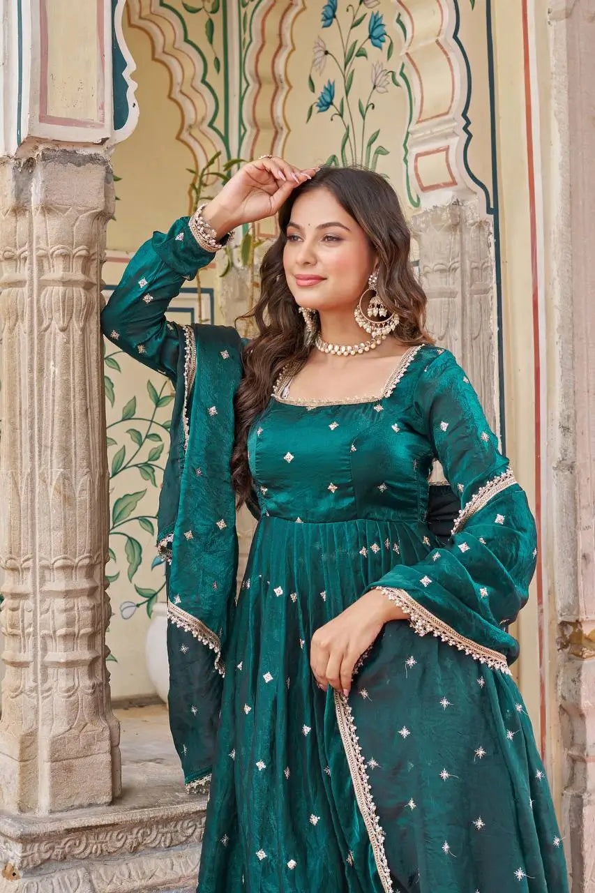 Royal Fendi Silk Anarkali Suit Set for Festive and Wedding Wear
