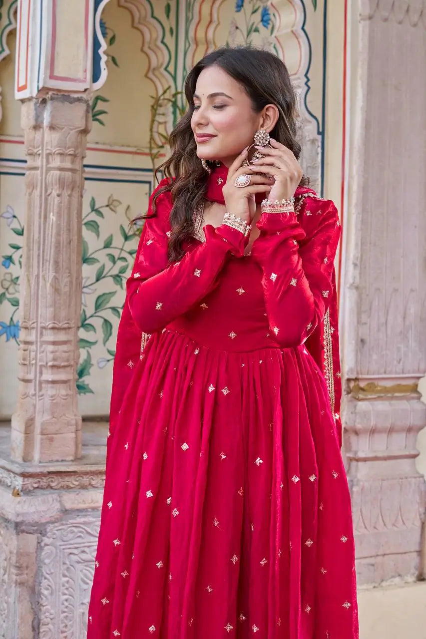 Royal Fendi Silk Anarkali Suit Set for Festive and Wedding Wear