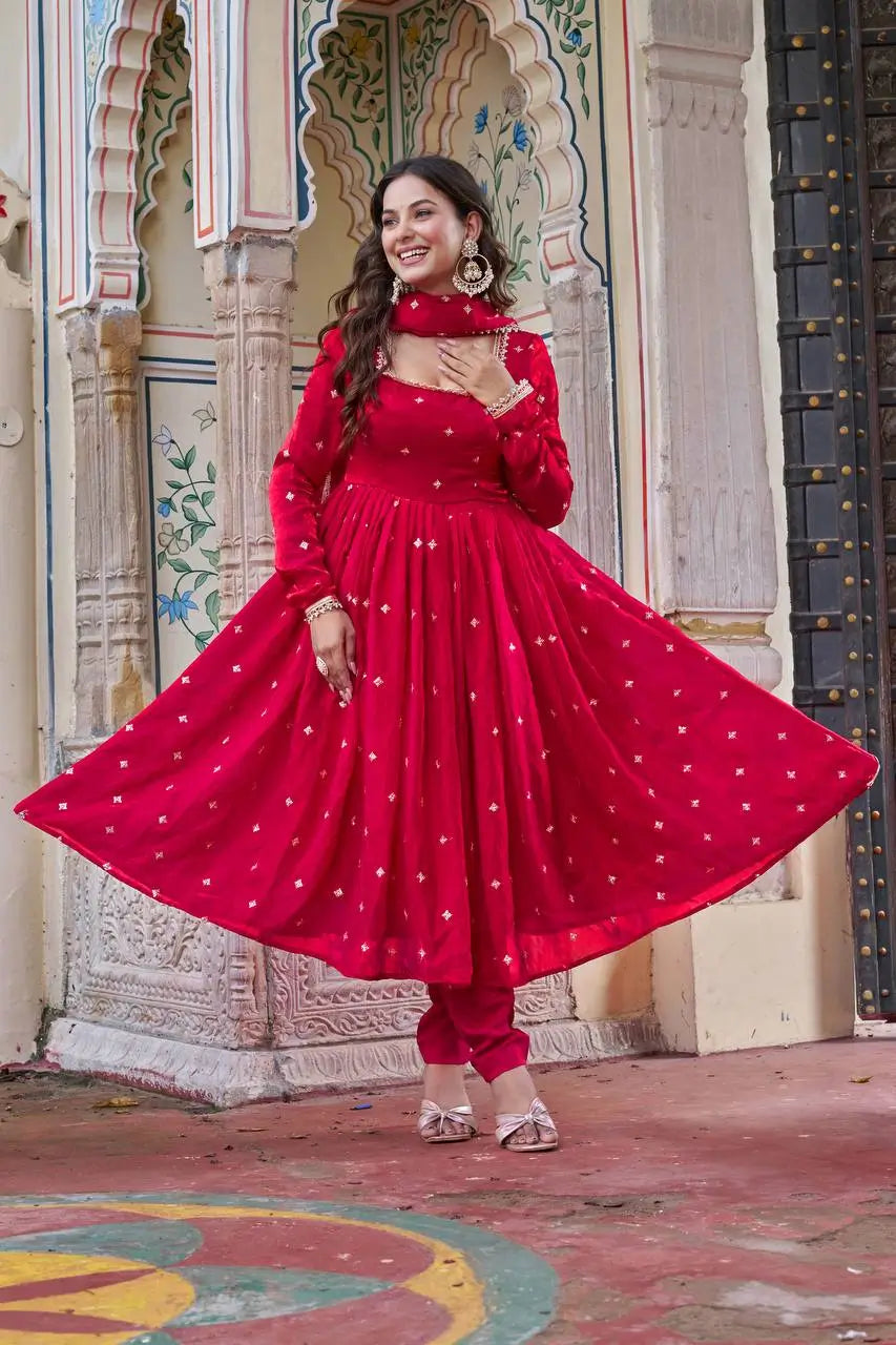 Royal Fendi Silk Anarkali Suit Set for Festive and Wedding Wear