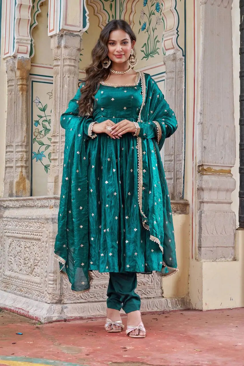Royal Fendi Silk Anarkali Suit Set for Festive and Wedding Wear