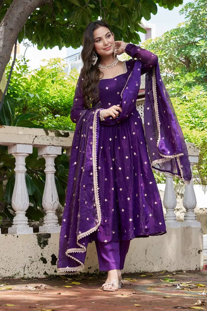 Royal Fendi Silk Anarkali Suit Set for Festive and Wedding Wear