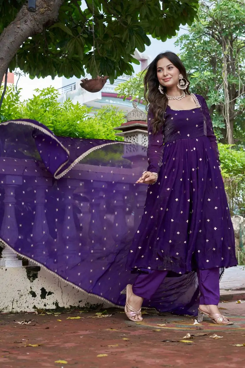 Royal Fendi Silk Anarkali Suit Set for Festive and Wedding Wear