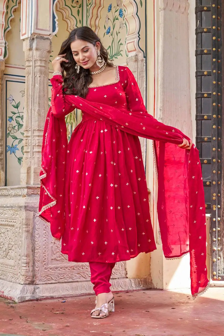 Royal Fendi Silk Anarkali Suit Set for Festive and Wedding Wear