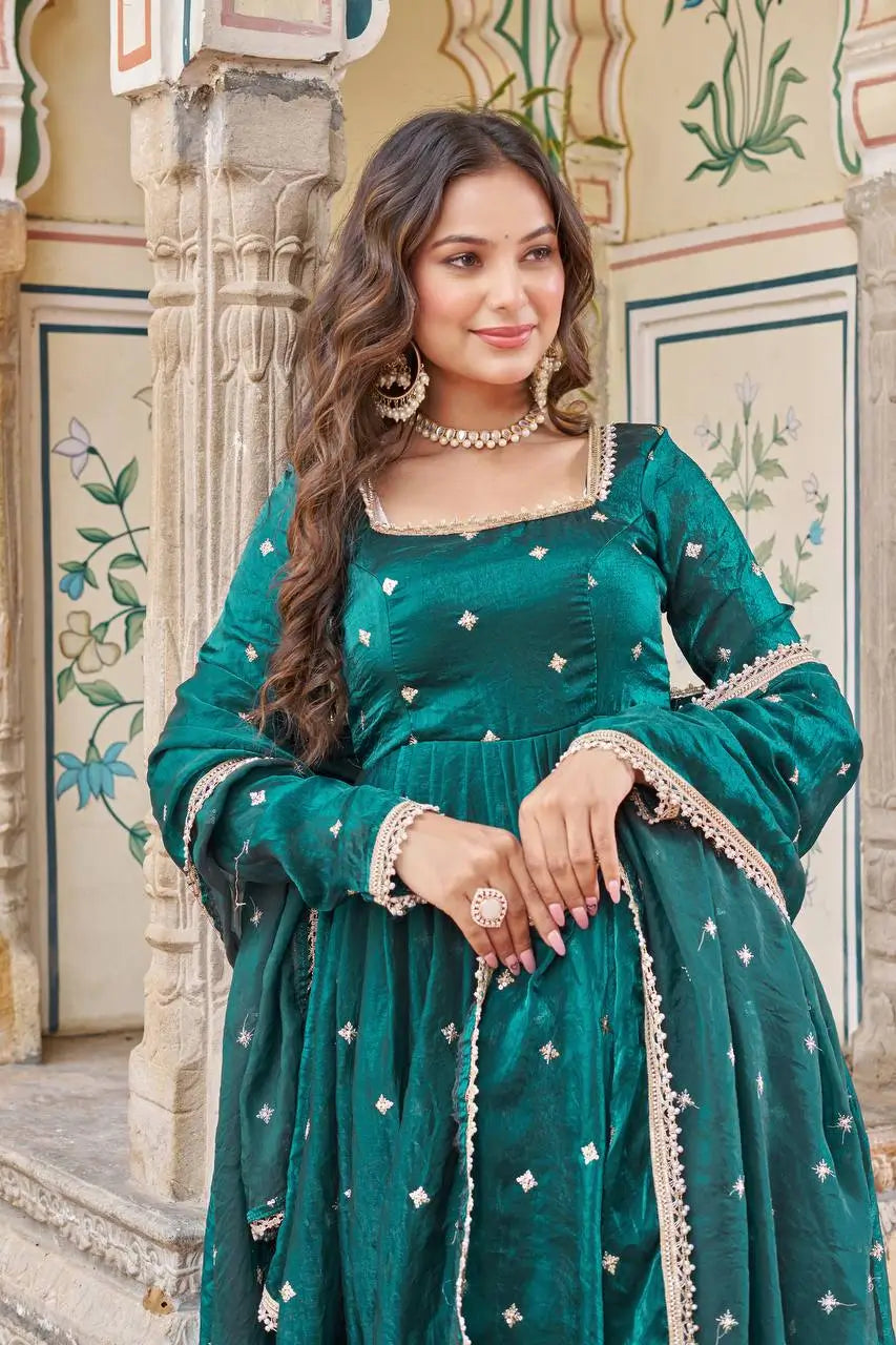 Royal Fendi Silk Anarkali Suit Set for Festive and Wedding Wear