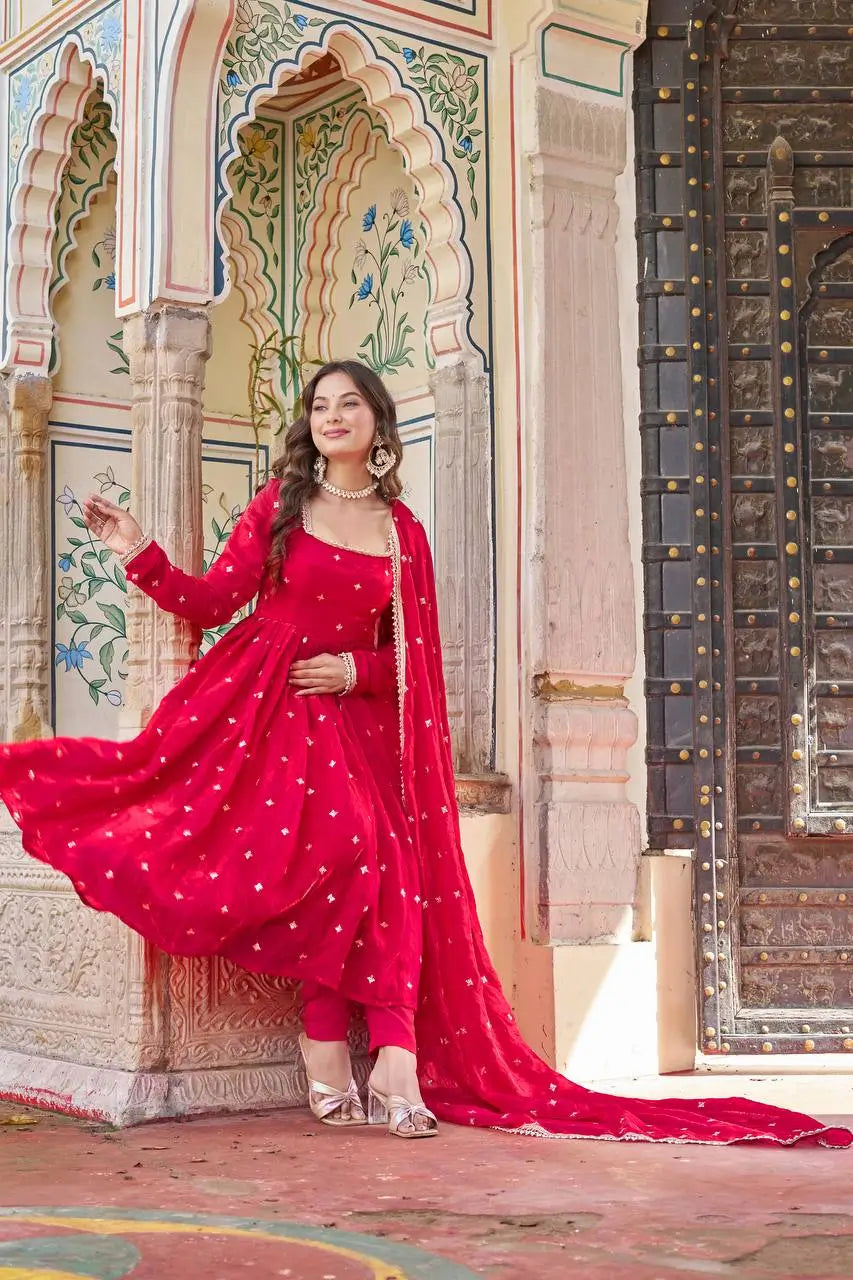Royal Fendi Silk Anarkali Suit Set for Festive and Wedding Wear