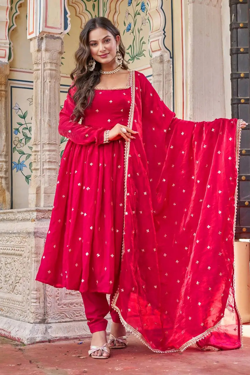 Royal Fendi Silk Anarkali Suit Set for Festive and Wedding Wear